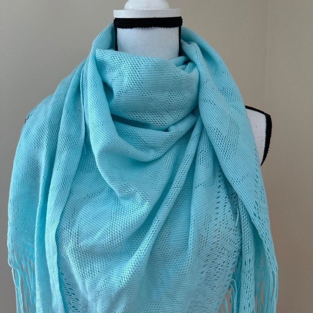 *NEFELI* Light Blue Large Triangle Frilly Fashion Scarf